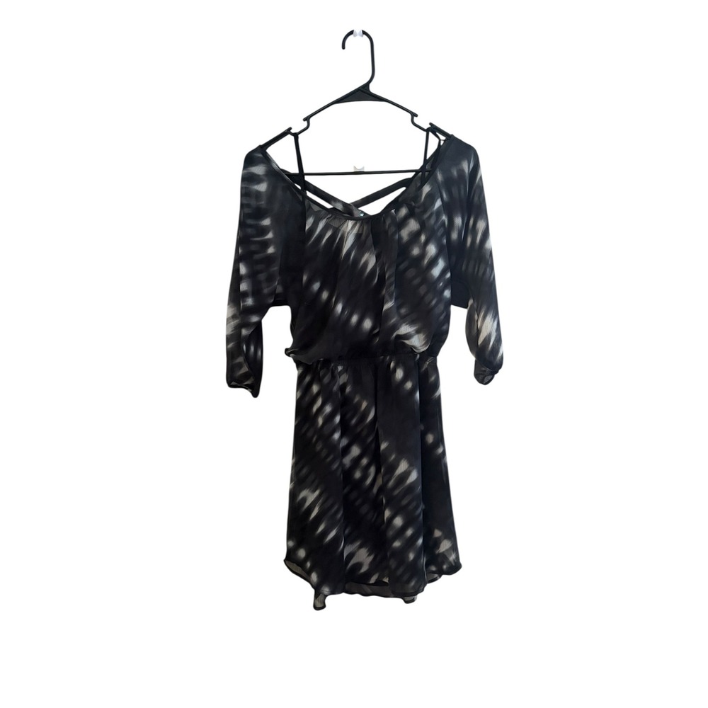 Express Women's XS Black Sheer Overlay Mini Dress Criss Cross Back Lined Tunic